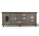 Corsica Modern Full-Size Solid Mango Wood & HD Mirror Sideboard with Mirror Accents Grey